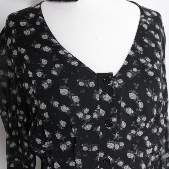 Michael Michael Kors Black Grey Floral Print Long Sleeve Blouse Size S - Picture 8 of 16